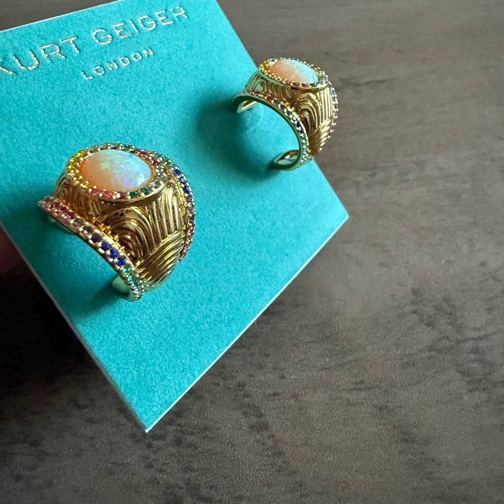 Kurt Geiger Gold Earrings with Opal and Rainbow Stones - Picture 3 of 3